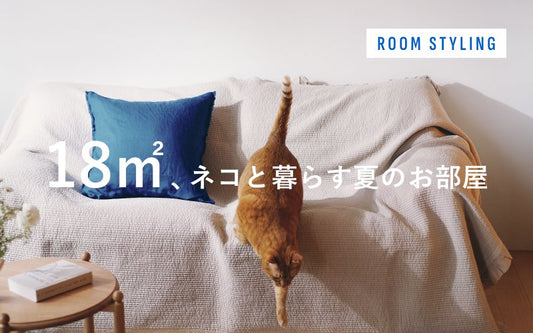 A cat stretching on a couch with a blue pillow.