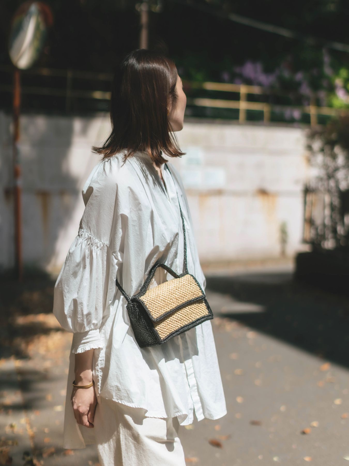 LIMAIA PARIS ショルダー付きツートーン ラフィアバッグ