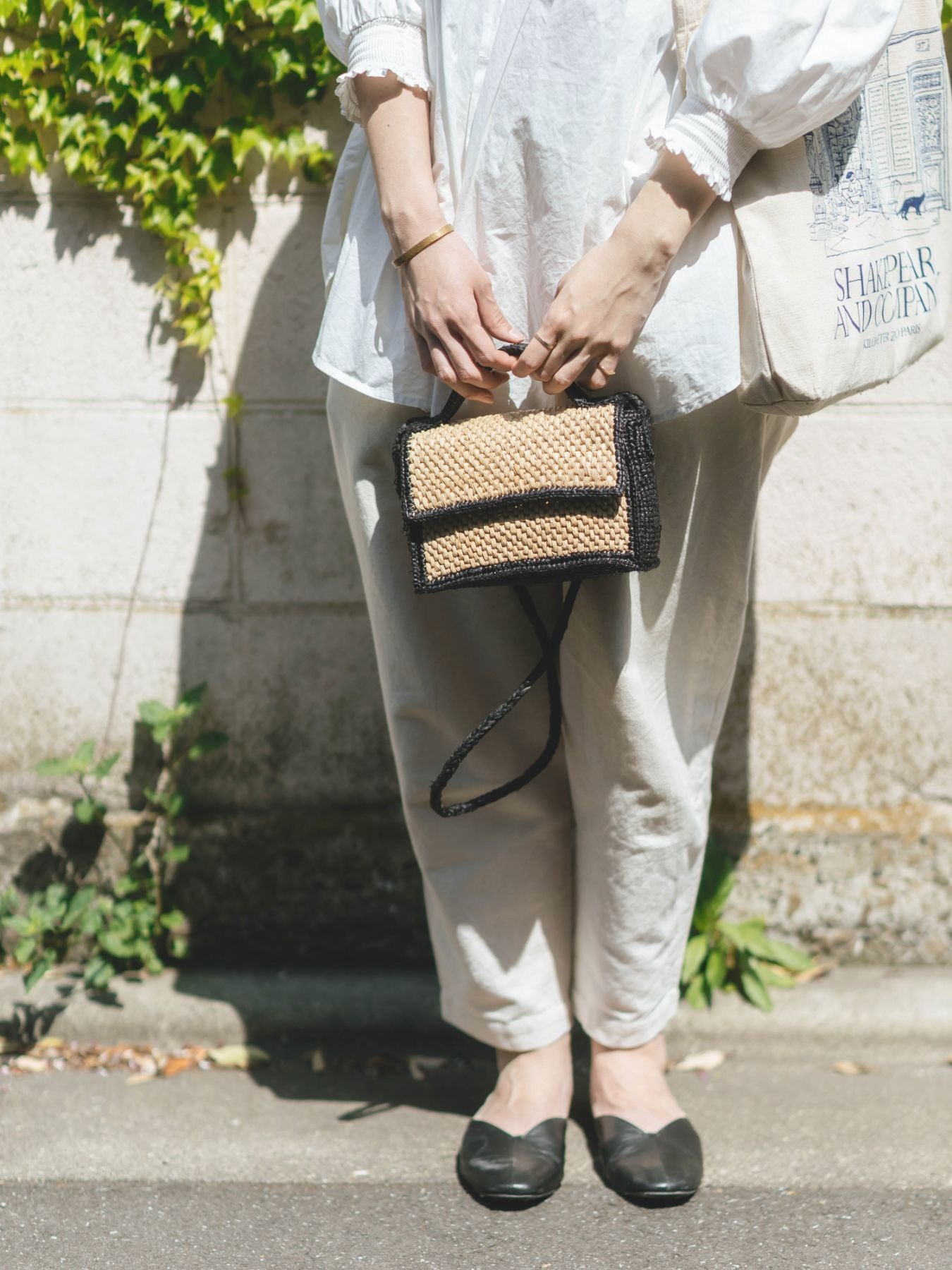 LIMAIA PARIS ショルダー付きツートーン ラフィアバッグ