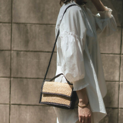 LIMAIA PARIS ショルダー付きツートーン ラフィアバッグ