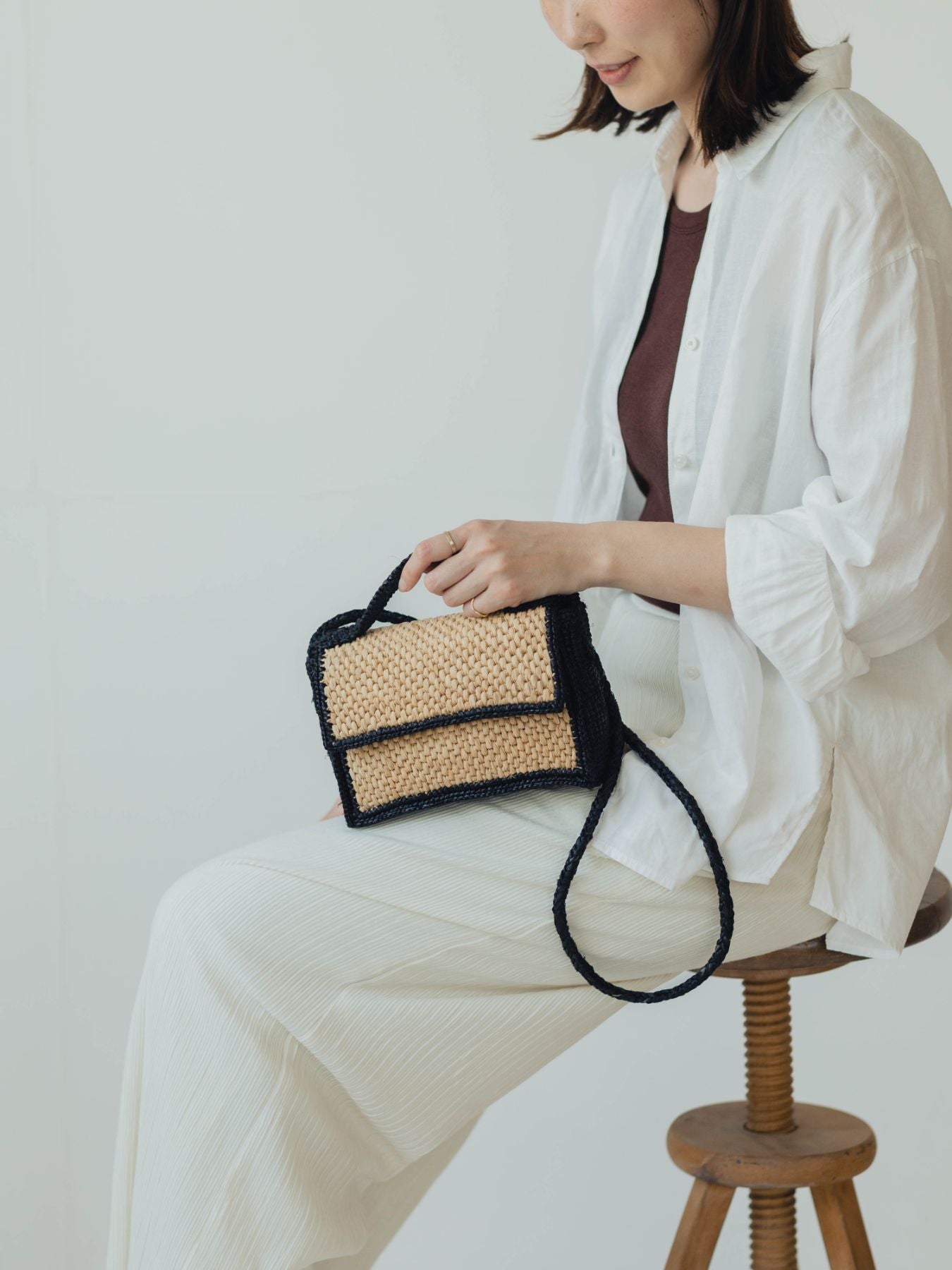 LIMAIA PARIS ショルダー付きツートーン ラフィアバッグ