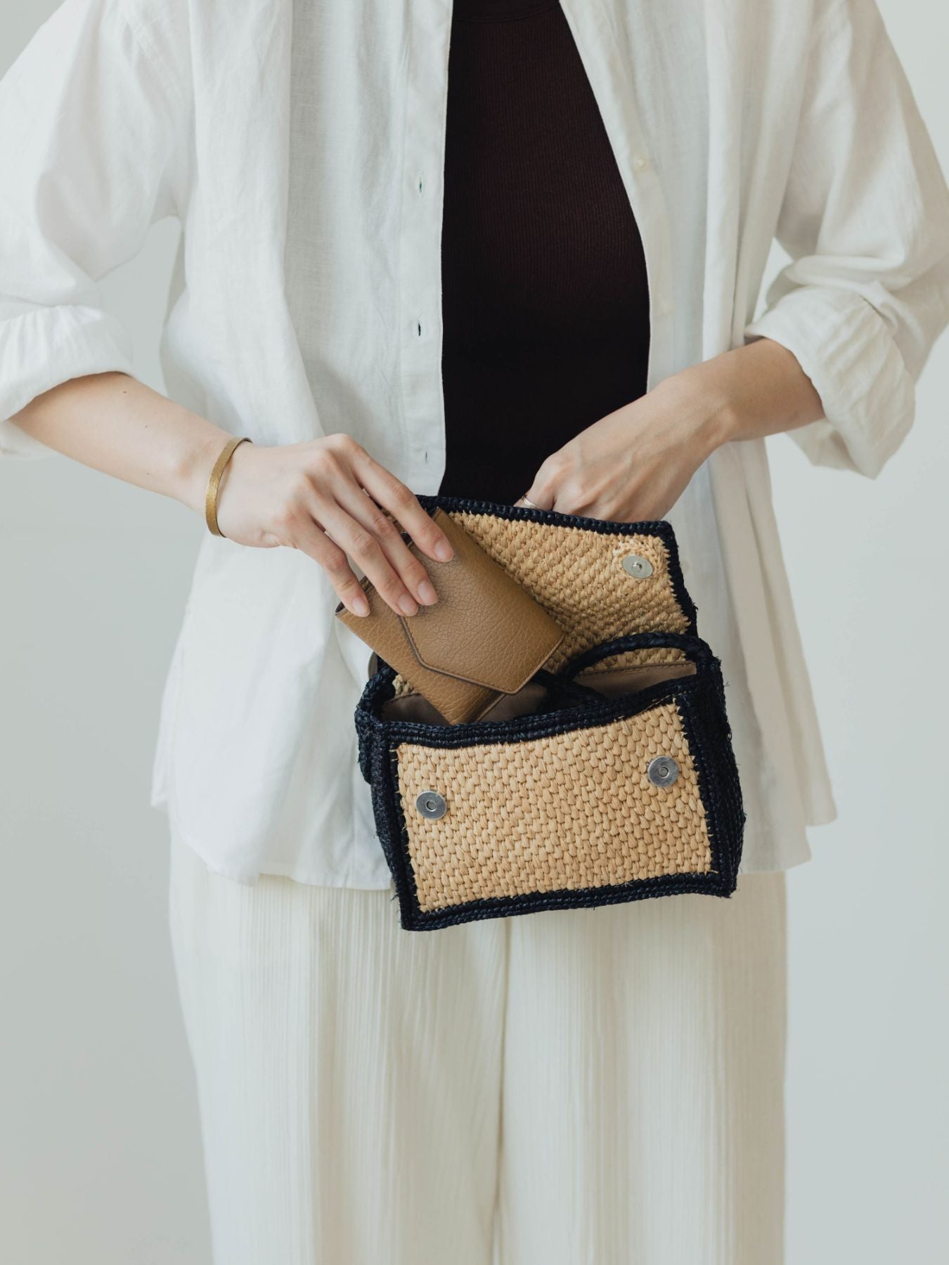 LIMAIA PARIS ショルダー付きツートーン ラフィアバッグ