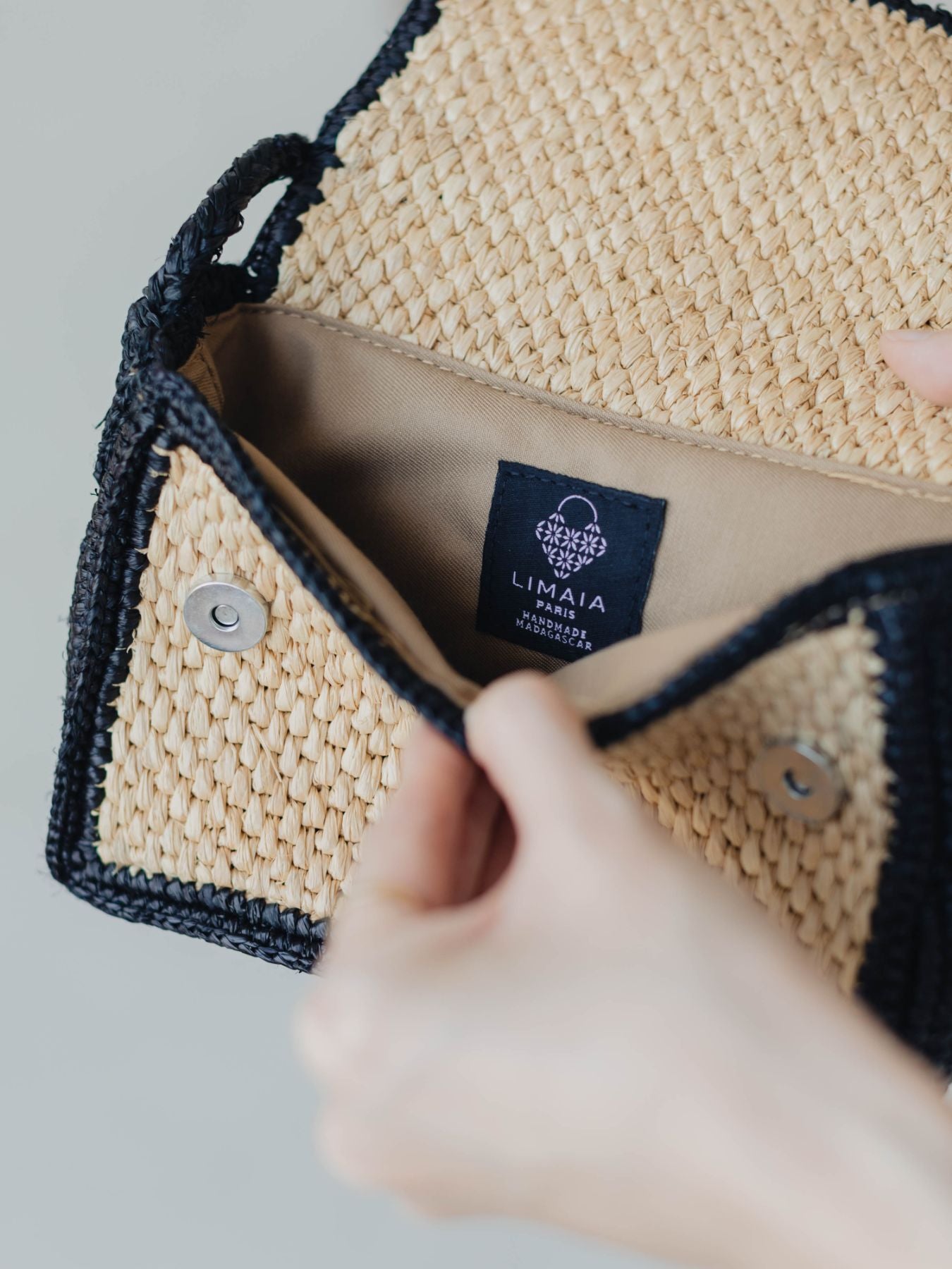 LIMAIA PARIS ショルダー付きツートーン ラフィアバッグ