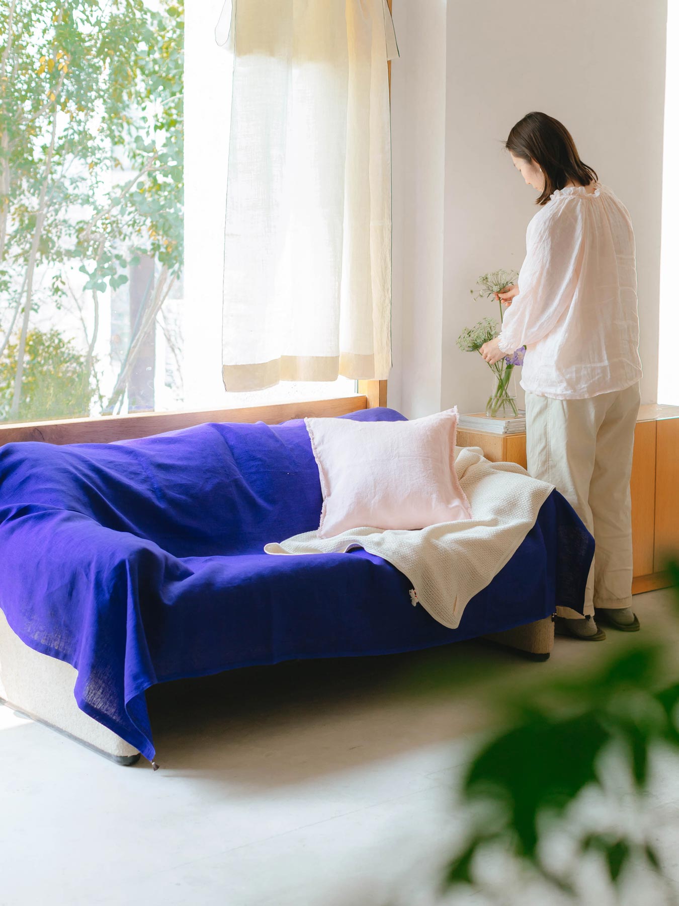 fog linen work × Orné de Feuilles リネンブランケット